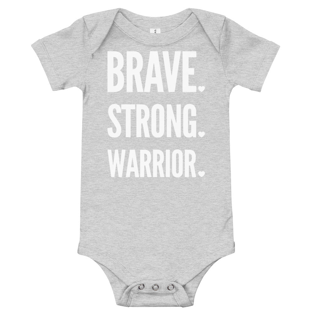 Brave. Strong. Warrior. White Text - Baby short sleeve one piece