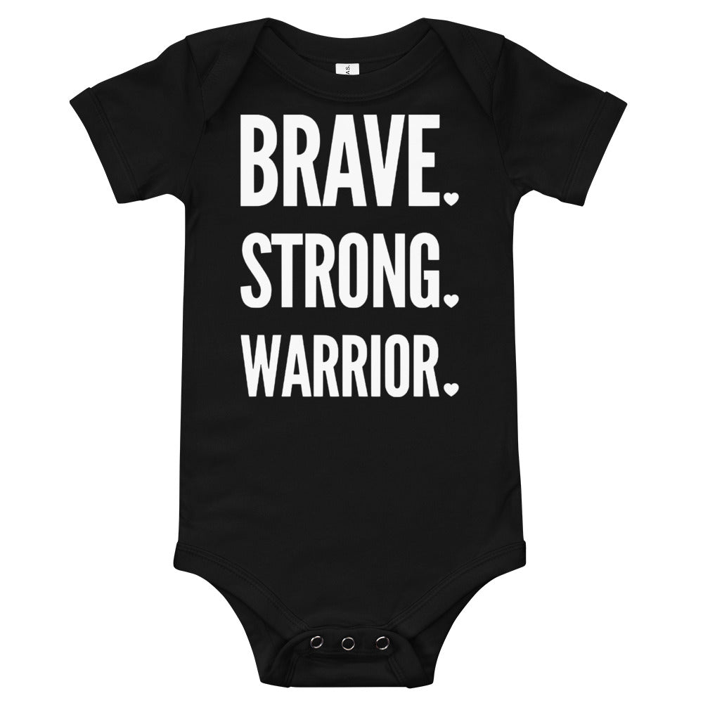 Brave. Strong. Warrior. White Text - Baby short sleeve one piece