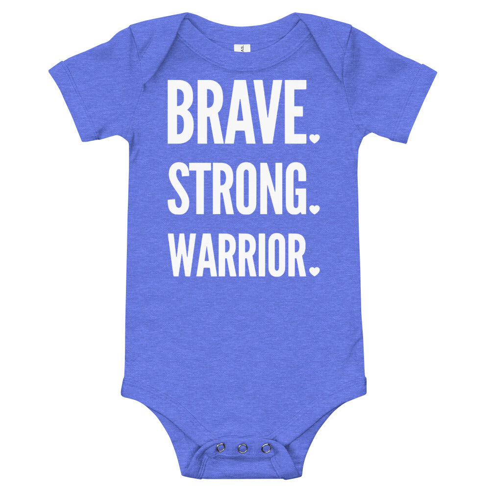 Brave. Strong. Warrior. White Text - Baby short sleeve one piece