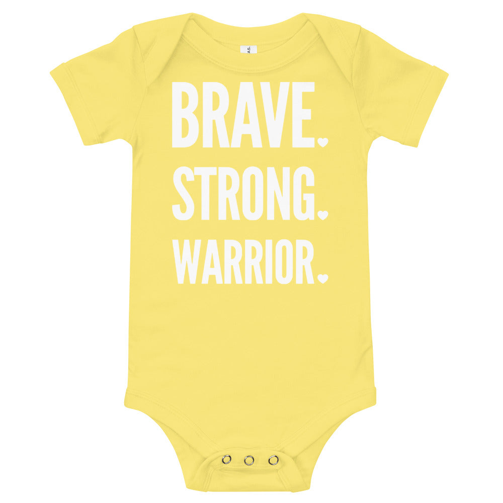 Brave. Strong. Warrior. White Text - Baby short sleeve one piece