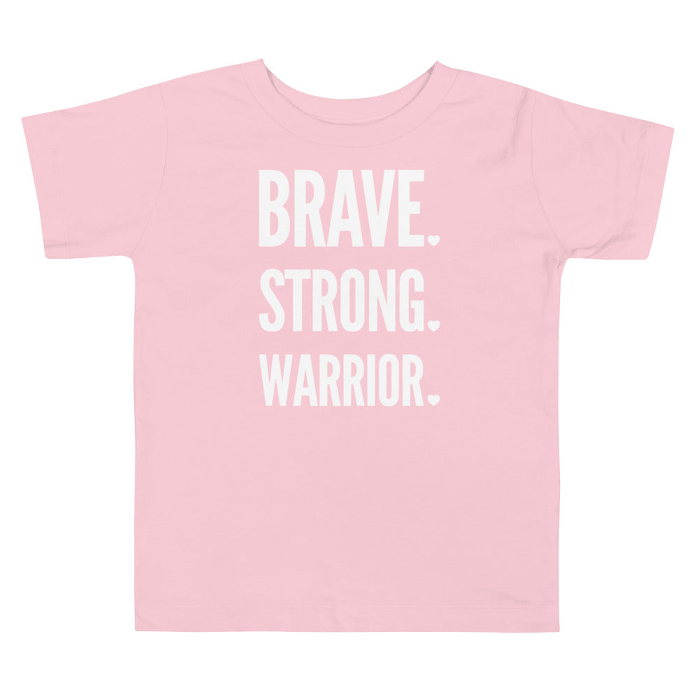 Brave. Strong. Warrior. White Text - Toddler Short Sleeve Tee