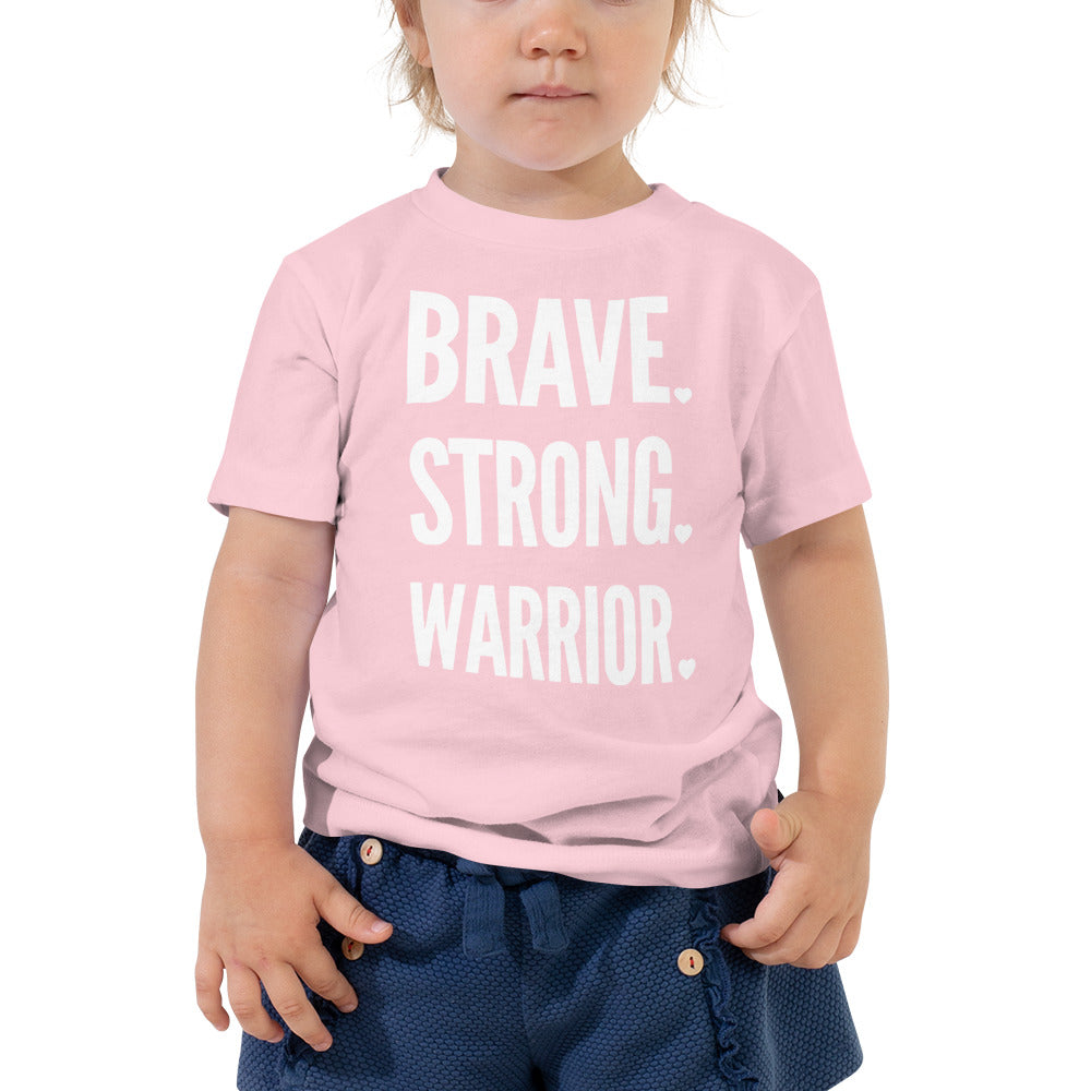 Brave. Strong. Warrior. White Text - Toddler Short Sleeve Tee