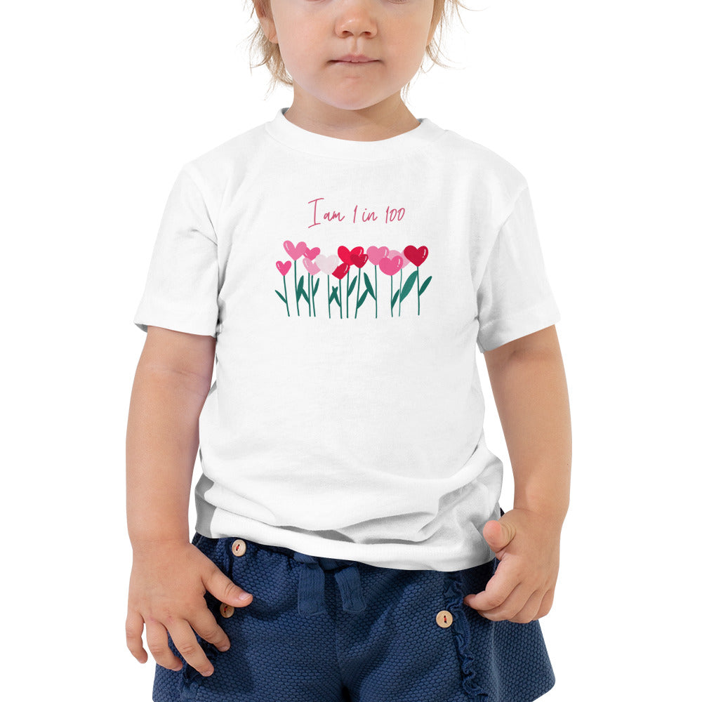 I am 1 in 100 Heart Flowers - Toddler Short Sleeve Tee