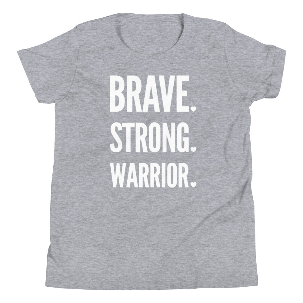 Brave. Strong. Warrior. White Text - Youth Short Sleeve T-Shirt