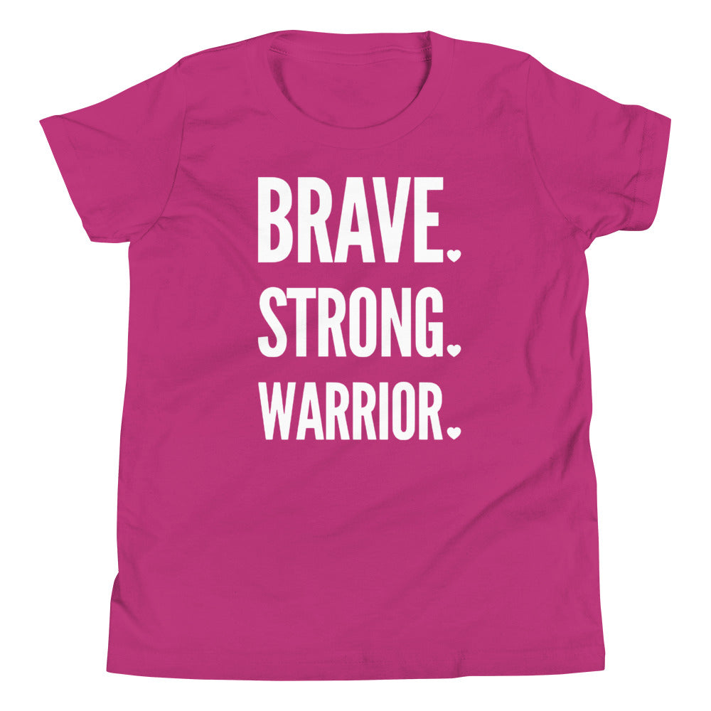 Brave. Strong. Warrior. White Text - Youth Short Sleeve T-Shirt