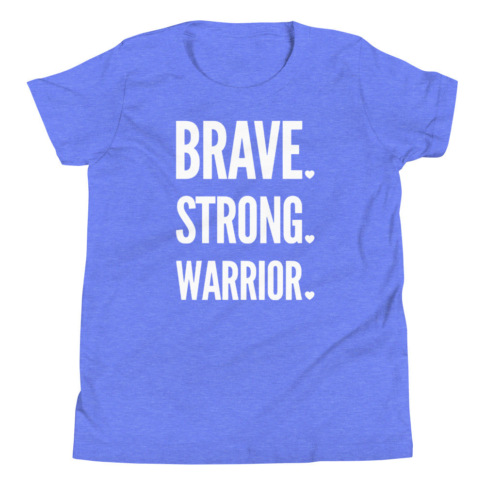 Brave. Strong. Warrior. White Text - Youth Short Sleeve T-Shirt