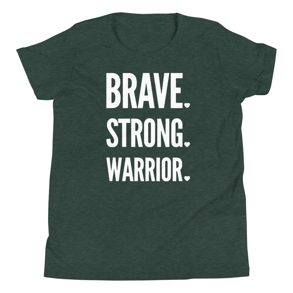 Brave. Strong. Warrior. White Text - Youth Short Sleeve T-Shirt