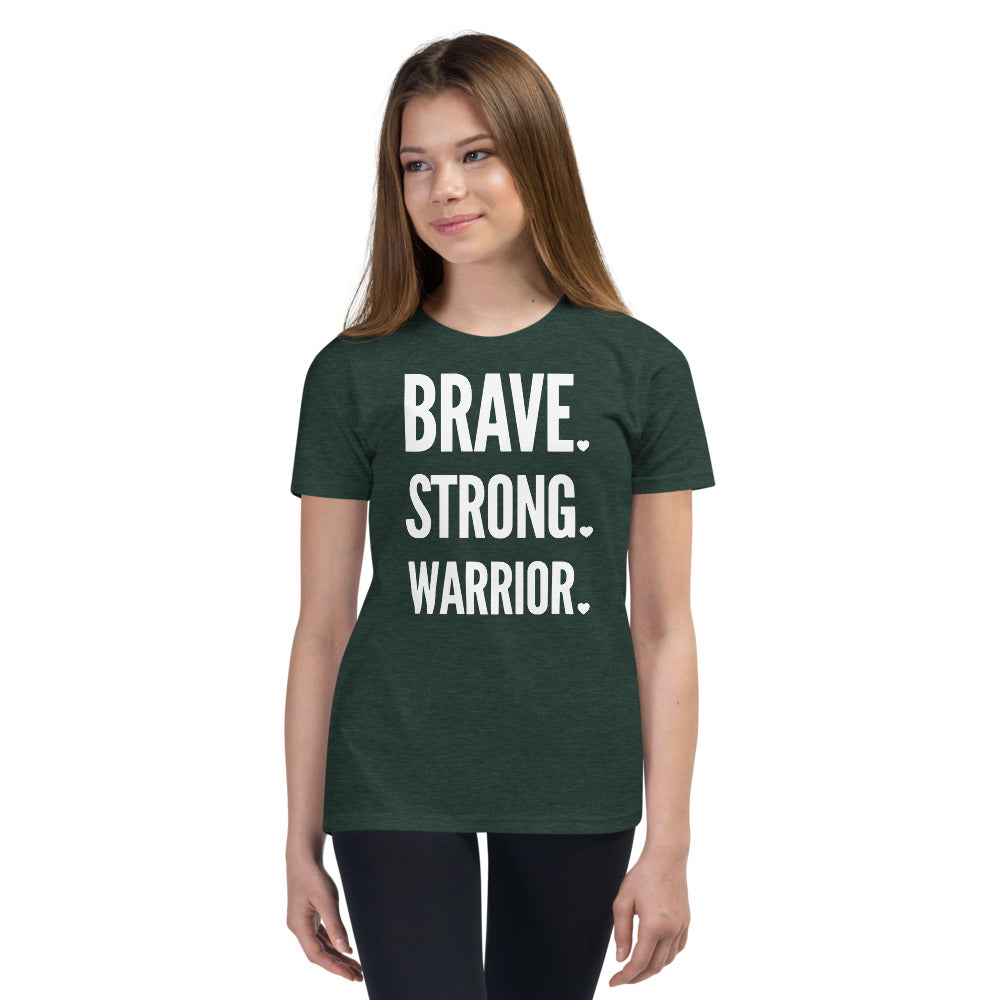 Brave. Strong. Warrior. White Text - Youth Short Sleeve T-Shirt