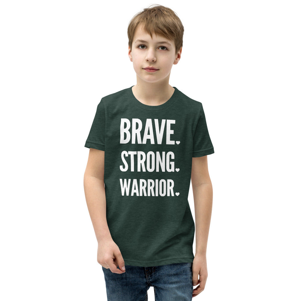 Brave. Strong. Warrior. White Text - Youth Short Sleeve T-Shirt