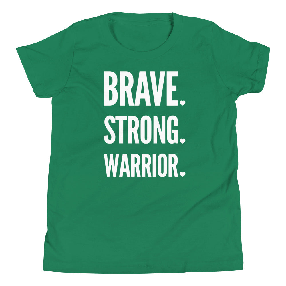 Brave. Strong. Warrior. White Text - Youth Short Sleeve T-Shirt