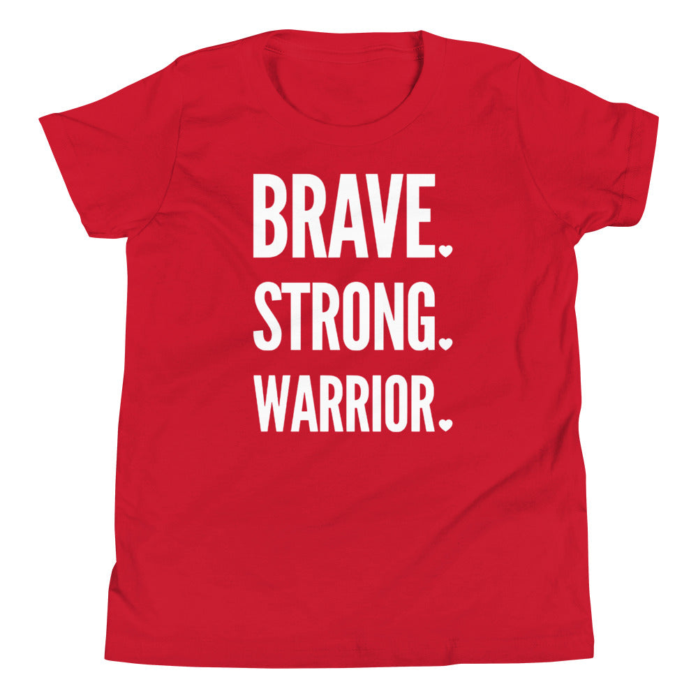 Brave. Strong. Warrior. White Text - Youth Short Sleeve T-Shirt