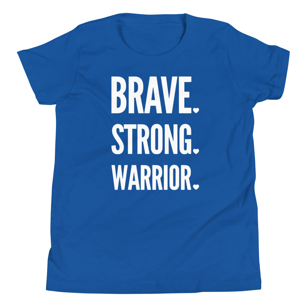 Brave. Strong. Warrior. White Text - Youth Short Sleeve T-Shirt