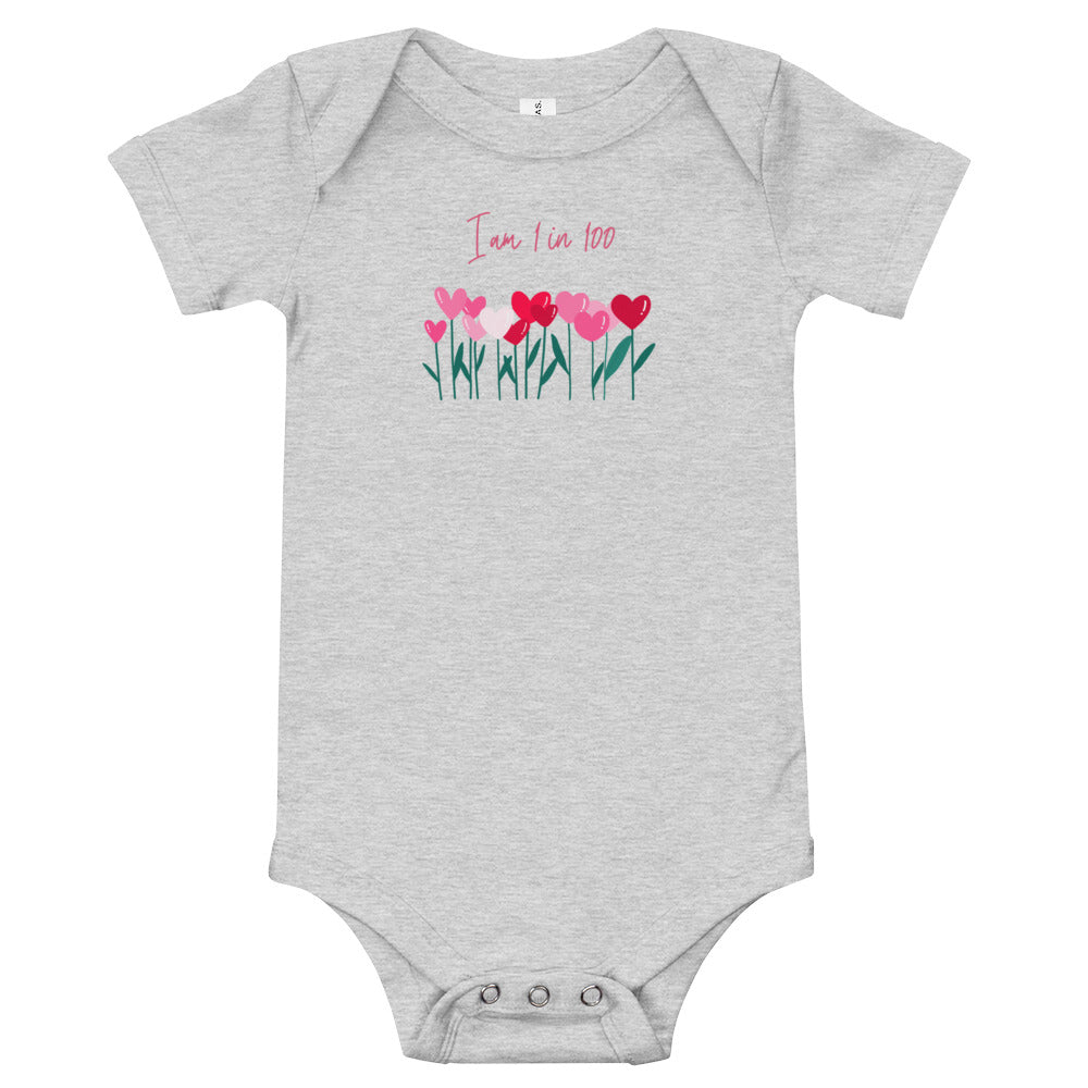 I am 1 in 100 Heart Flowers - Baby short sleeve one piece