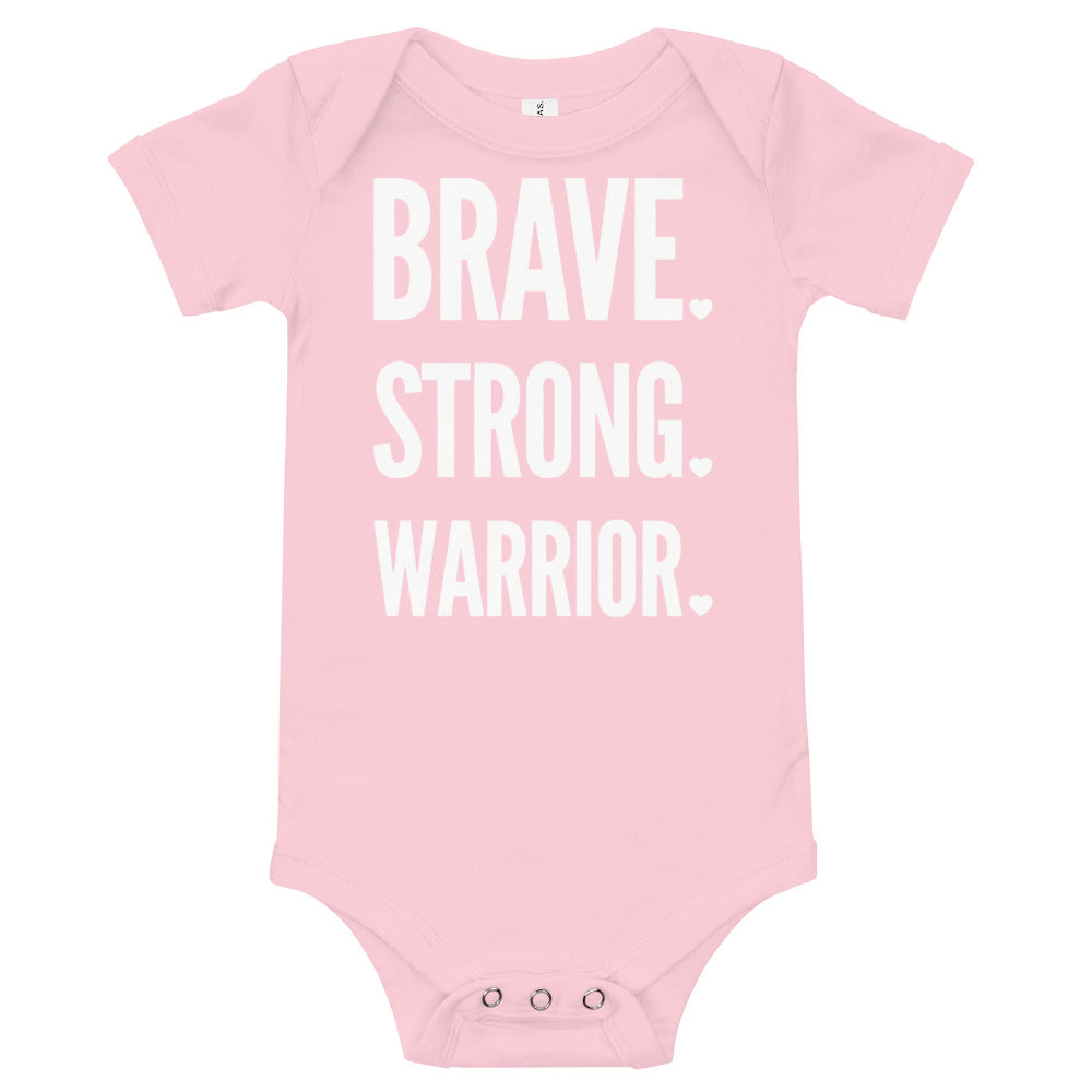 Brave. Strong. Warrior. White Text - Baby short sleeve one piece