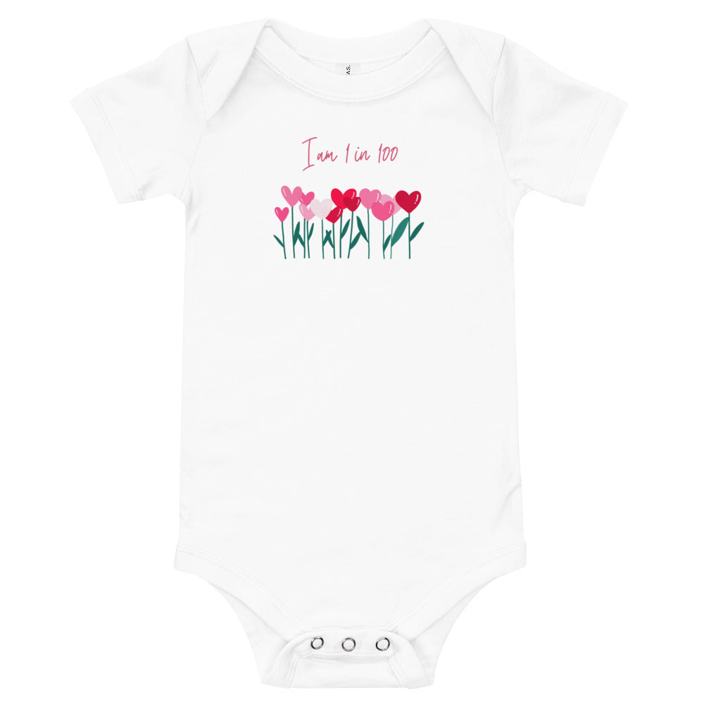 I am 1 in 100 Heart Flowers - Baby short sleeve one piece
