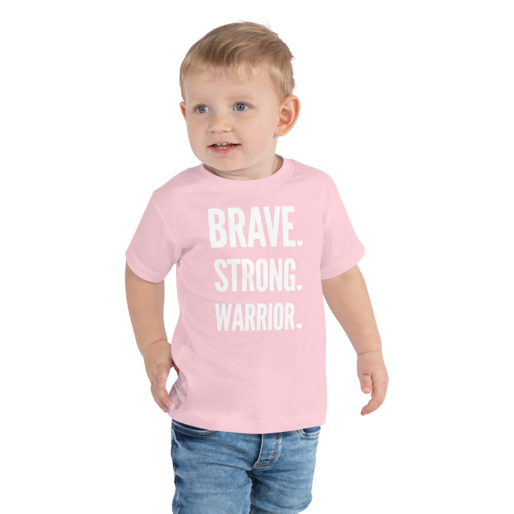 Brave. Strong. Warrior. White Text - Toddler Short Sleeve Tee