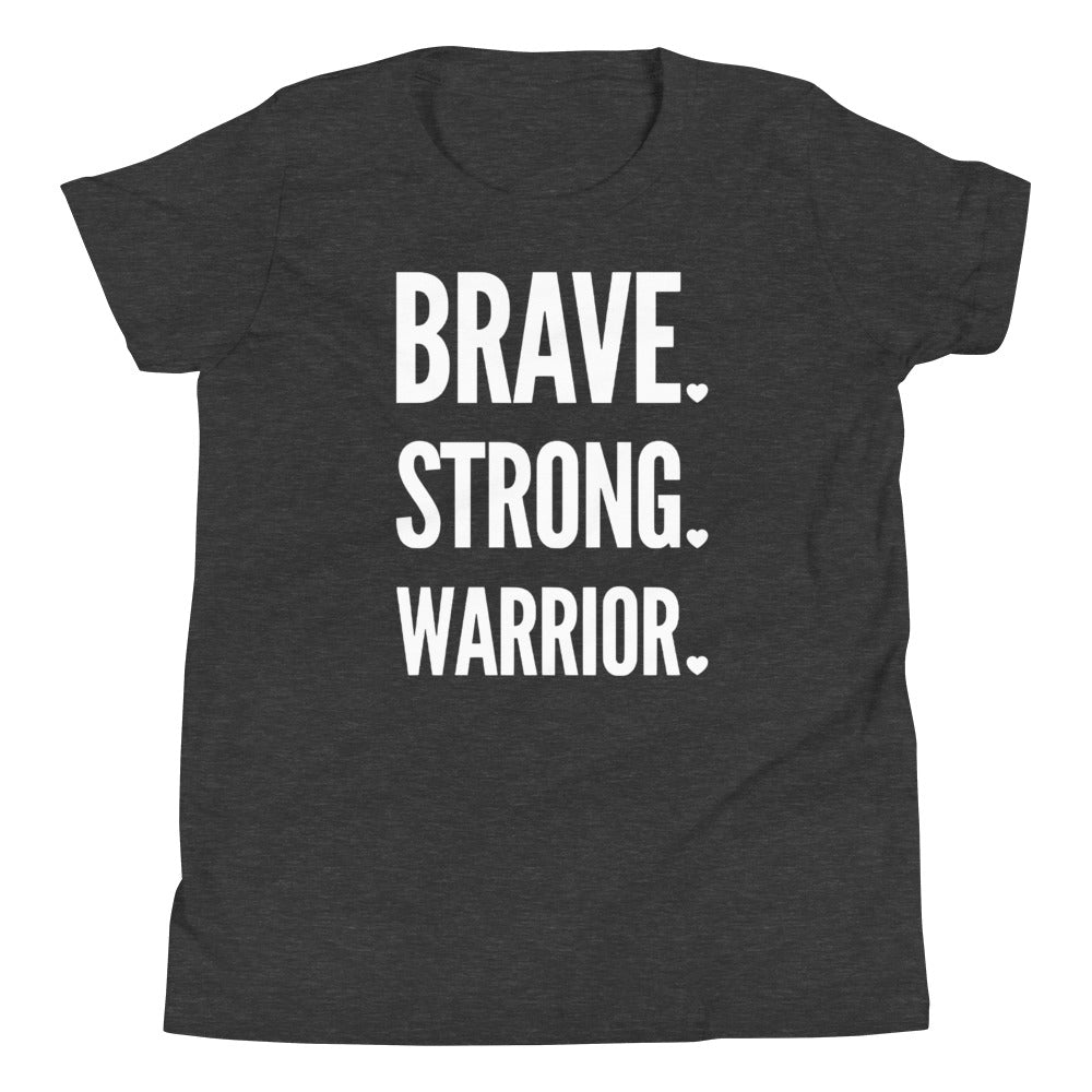 Brave. Strong. Warrior. White Text - Youth Short Sleeve T-Shirt