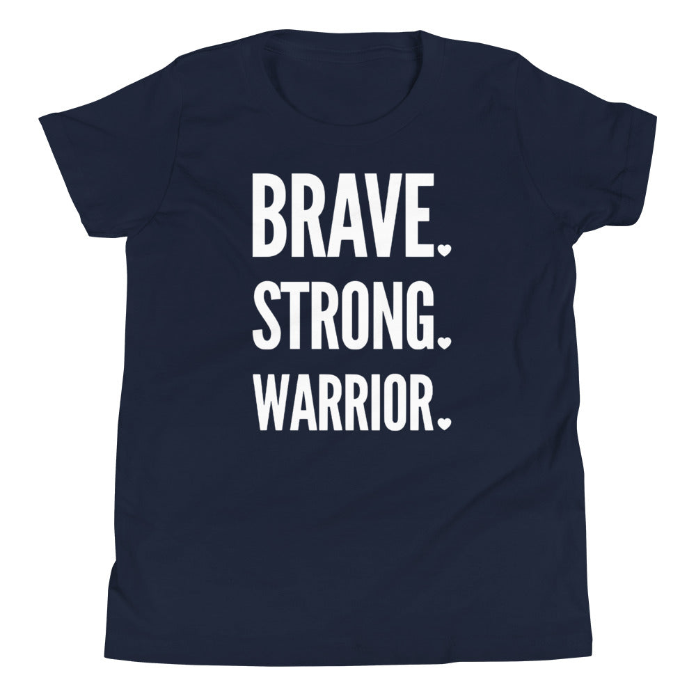 Brave. Strong. Warrior. White Text - Youth Short Sleeve T-Shirt